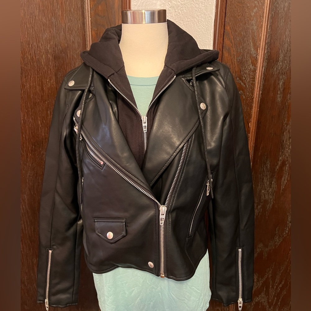 NWT Blank NYC Vegan Leather Moto Jacket with Removable Hood
